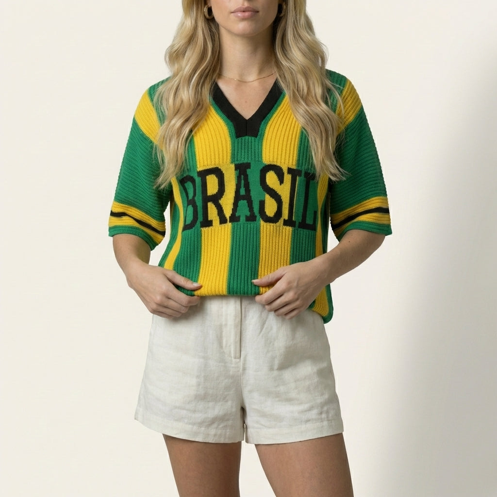 Blusa Brasil - Tricot Canelado Feminina Oversized
