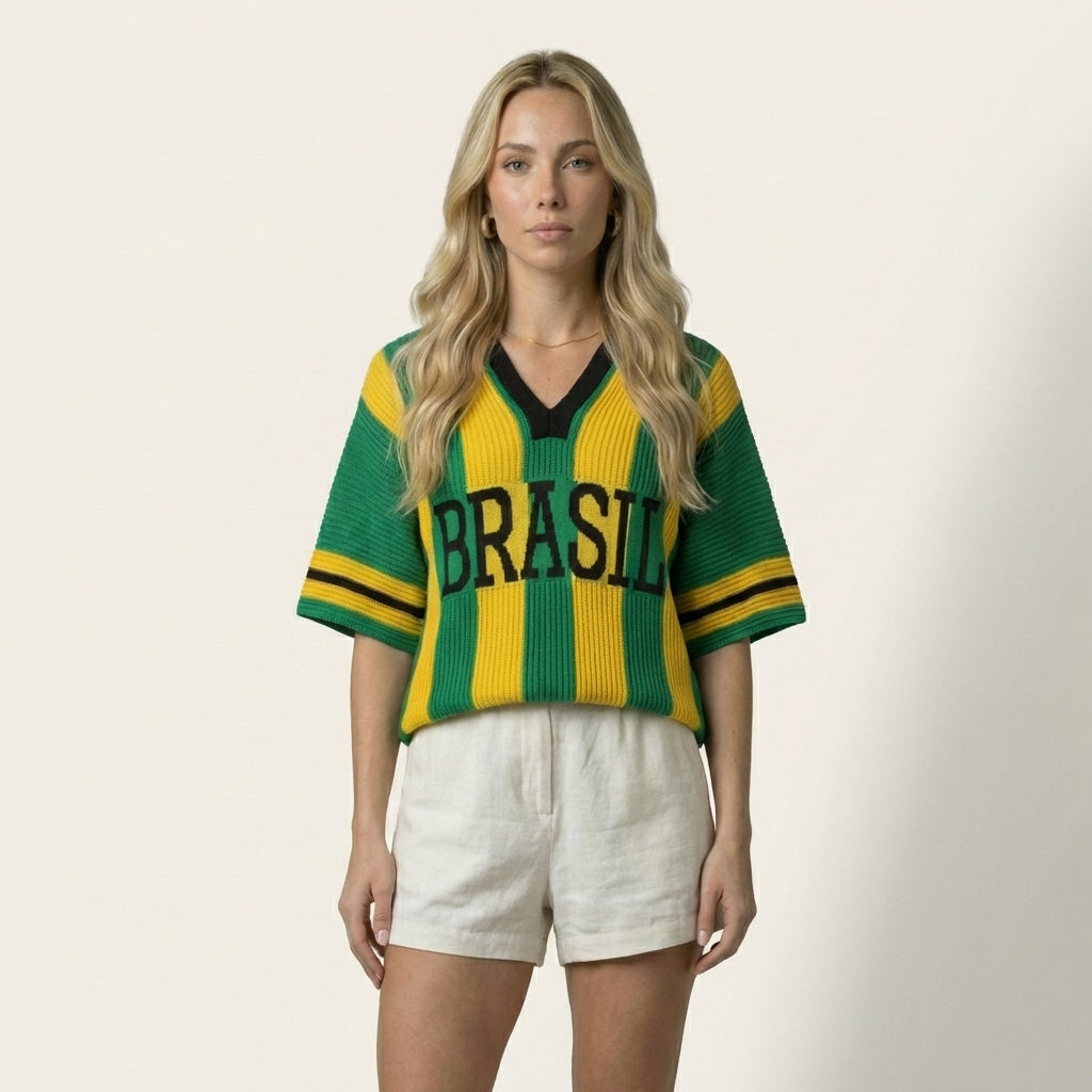Blusa Brasil - Tricot Canelado Feminina Oversized