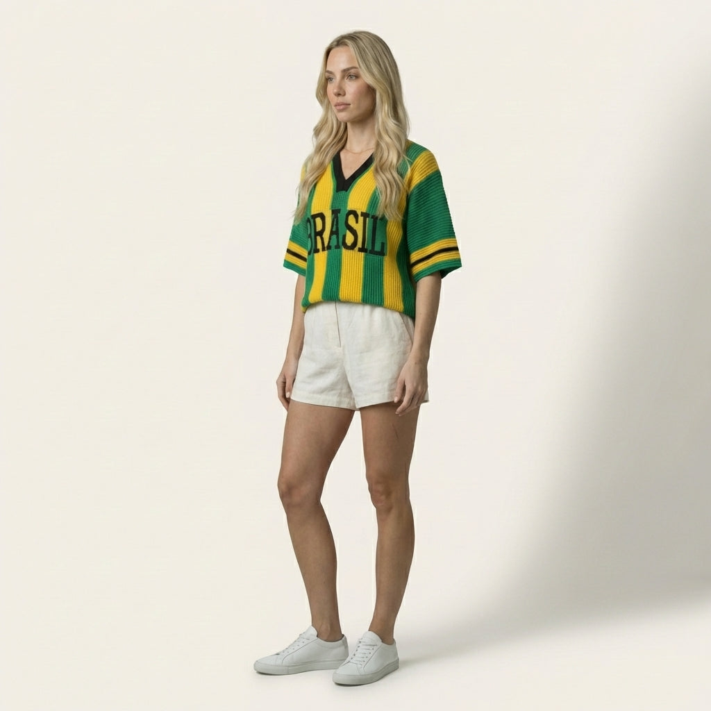 Blusa Brasil - Tricot Canelado Feminina Oversized