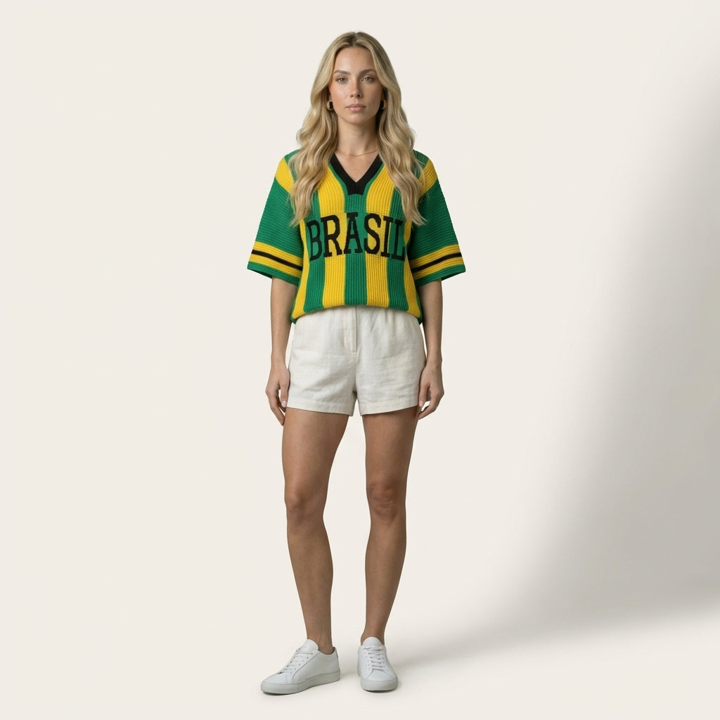 Blusa Brasil - Tricot Canelado Feminina Oversized